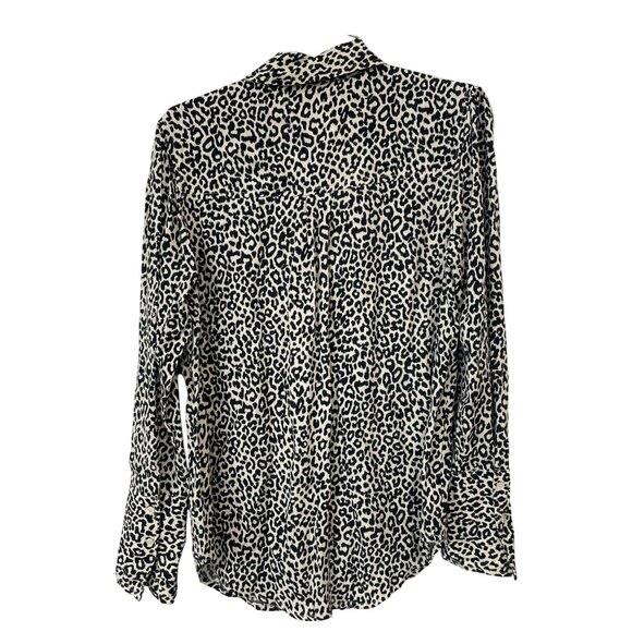 Something Navy Leopard Button Front Blouse Size XS Animal Print Career Business - Picture 4 of 8
